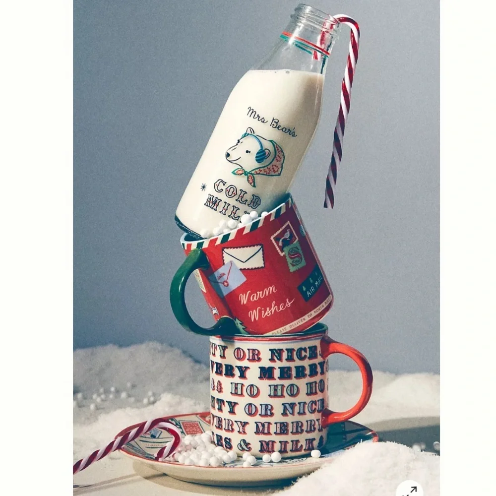 New🌟Anthropologie-George & Viv Milk Bottle-penguin Cup Glass Drinkware